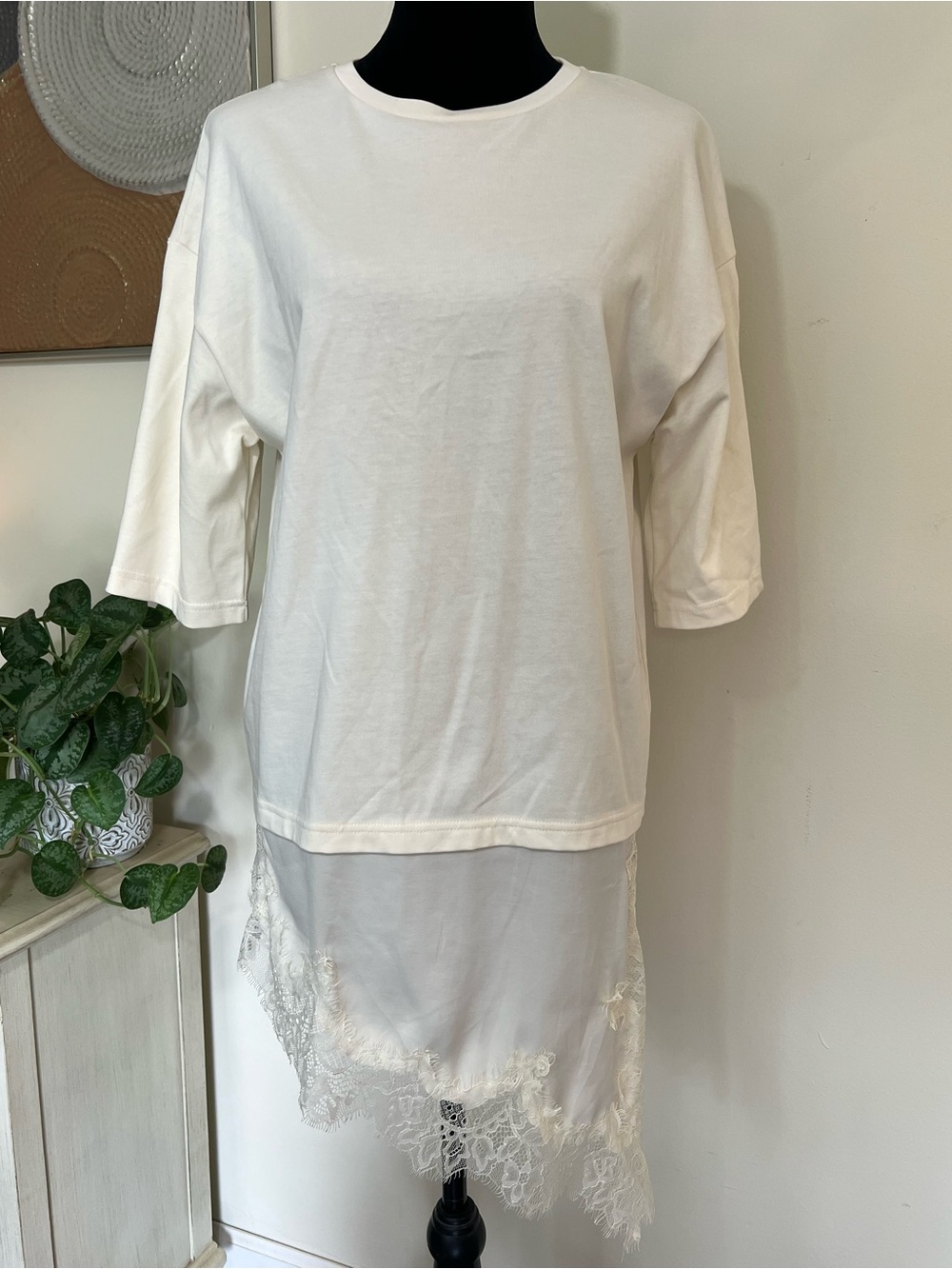 ZARA Women’s Asymmetric Lace T-shirt Combination Dress Size Small